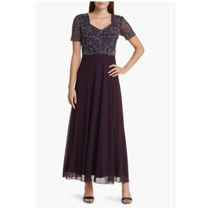 Pisarro Nights Beaded Bodice A-Line Gown Wine Party Wedding Formal New Defect s8
